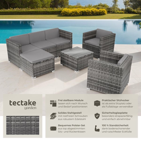 Rattan Lounge tectake Lignano variabel aufstellbar für 5 bis 6 Personen grau