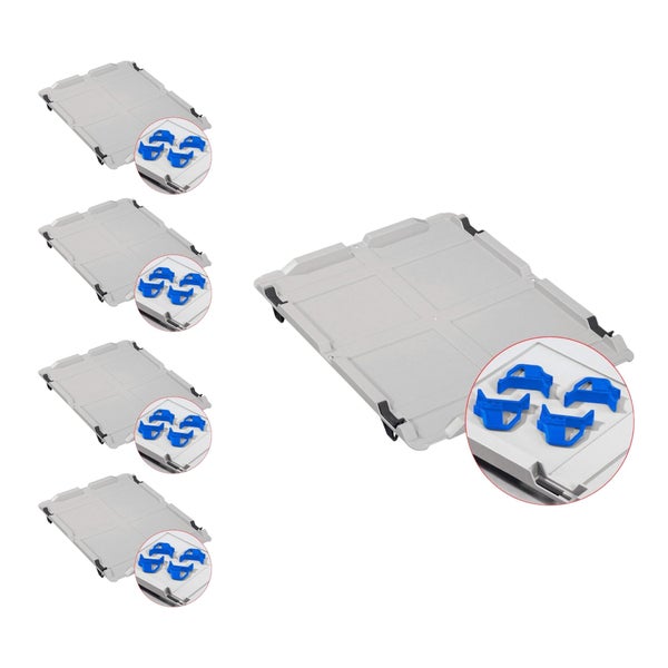 PROREGAL Spar Set 5x Eurobox Nextgen Economy Mit Auflagedeckel & 4x Schiebeschnappverschlüsse Blau Griffe Offen HxBxT 22 x 30 x 40 cm 20 Liter