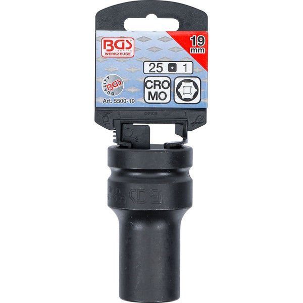 BGS Kraft-Steckschlüssel-Einsatz Sechskant tief Antrieb Innenvierkant 25 mm (1) SW 19 mm - 5500-19