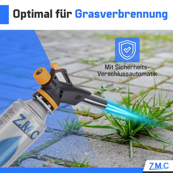Z.M.C Gasbrenner 1,3kW + 24x Gaskartuschen 227g, Flambierbrenner, Temperatur bis zu 1300°C, Bunsenbrenner Lötbrenner mit Piezozündung, Küchenbrenner mit einstellbare Flamme, Abflammgerät
