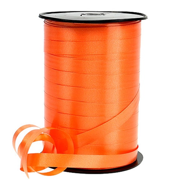 Geschenkband auf Rolle aus Kunststoff in Orange.
