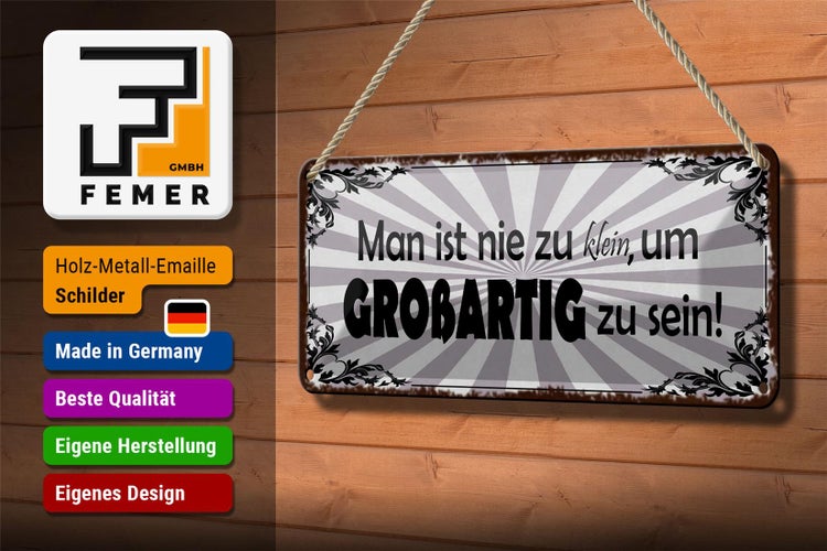 Blechschild Spruch 27x10cm nie zu klein um großartig sein Dekoration