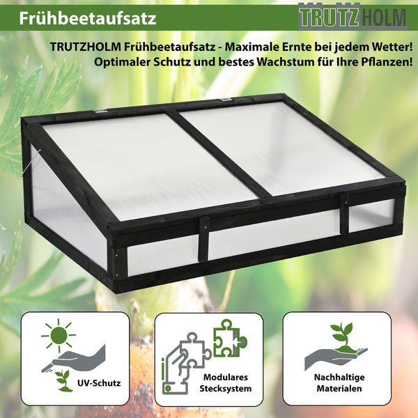 Frühbeetaufsatz aus Holz 120x80cm Gewächshaus für Hochbeet schwarz