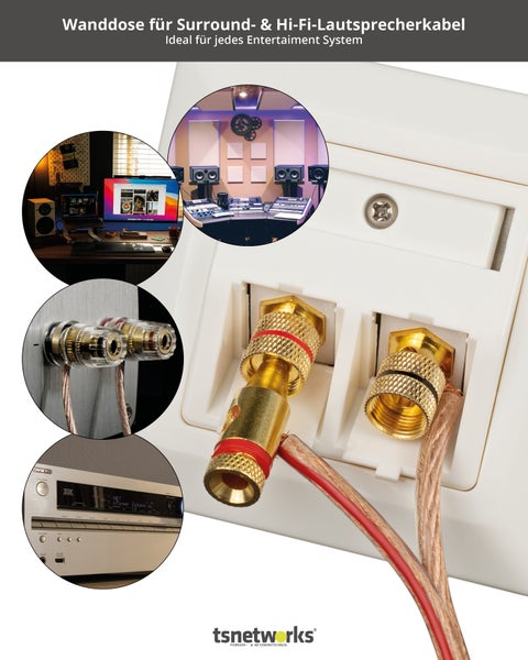 Bananenstecker Lautsprecher Anschlussdose mit Polklemme Keystone Modul vergoldet rot/schwarz, High End Anschlussterminal mit Bananenstecker Buchse für Lautsprecherkabel bis 4 mm²