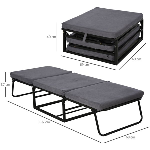 HOMCOM Klappbett 75x190 cm, Erwachsene Gästebett Klappbar mit 8 cm Dicker Schaumstoff, Reisebett mit Metallrahmen, 5-stufig höhenverstellbares Einzelbett mit Kissen, bis 150 kg belastbar