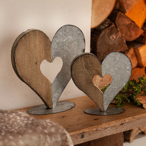 FRANK FLECHTWAREN | Herzdeko Materialmix, 2er Set, HOLZ, ca. 18 x 18 cm, 25 x 25 cm