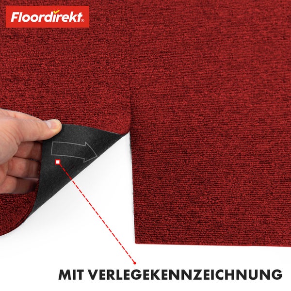 FLOORDIREKT Teppichfliese Moscow - Selbstliegend - 50 x 50 cm - Rot