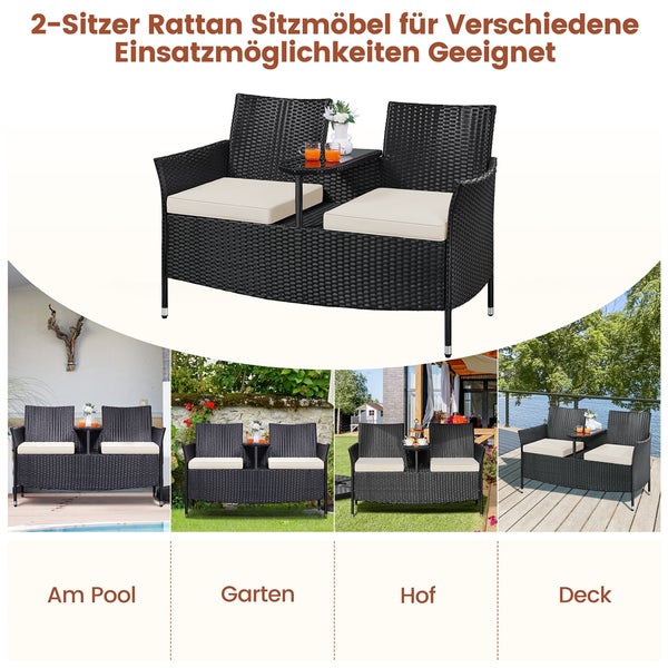 Rattan Zweisitzer Gartenmöbel mit Tisch für verschiedene Einsatzbereiche