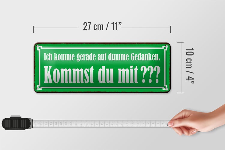 Blechschild Spruch 27x10cm kommst du mit auf dumme Gedanken Dekoration
