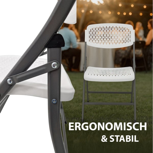 2x Klappstuhl 150 kg ergonomische Sitzform Gartenstuhl wetterfest Campingstuhl Balkonstuhl in weiß