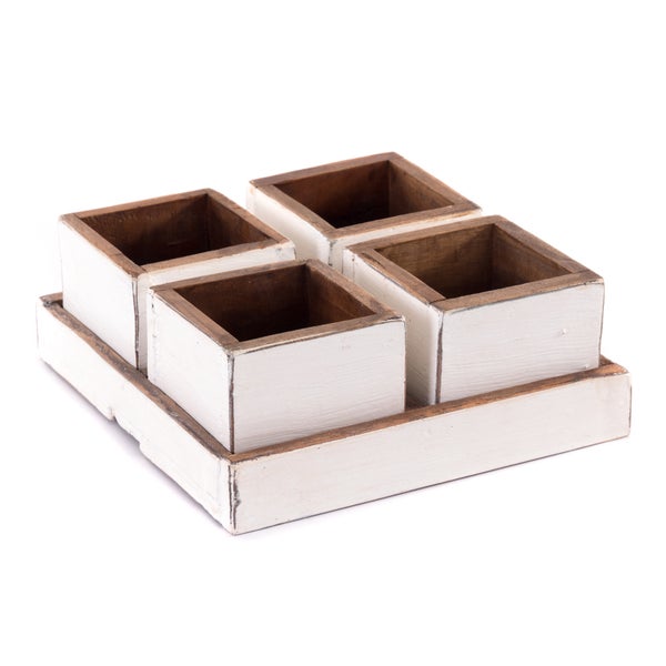 Kisten-Set Cubo 5-tlg.  Massivholz 06 weiß-landhaus