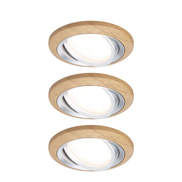 LED Einbauleuchte Lanati 3er-Set rund 84mm 30° Coin 3x6W 3x470lm 230V 2700K Farbton Eiche geölt, Alu gedreht