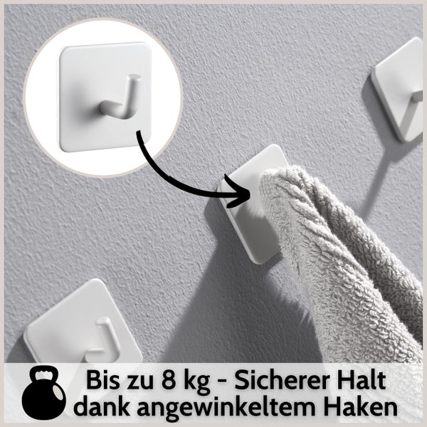 DEKAZIA® Klebehaken Bad | Wandhaken weiß matt Haken selbstklebend Handtuchhaken Küchenhaken selbstklebende Haken Handtuchhalter ohne Bohren Kleiderhaken selbstklebend Handtuch Haken Küche Edelstahl | milk-coffee | beige