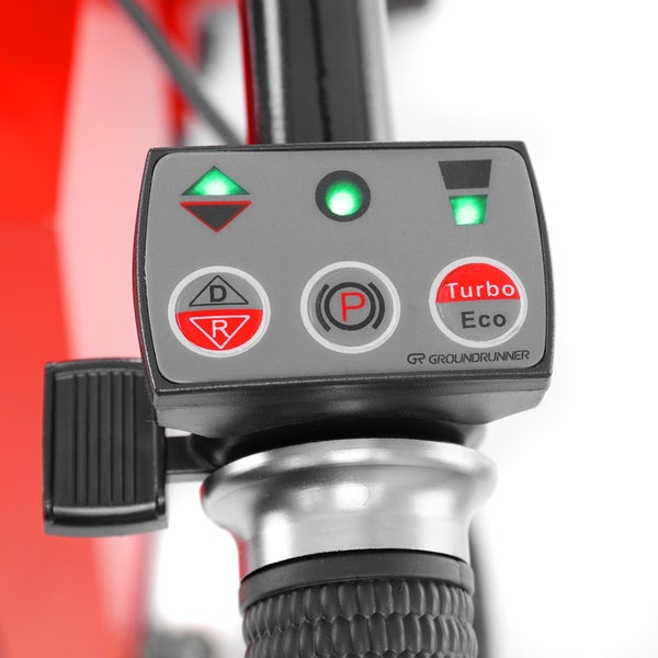 Bedienfeld am Griff mit Tasten für Vorwärts, Rückwärts, Parken, Turbo und Eco sowie Groundrunner Logo.