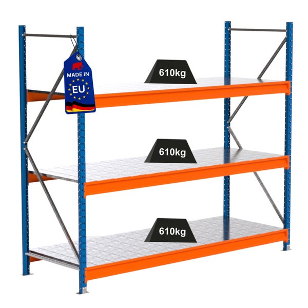 Regal mit drei Ebenen, Traglast 610 Kilogramm pro Ebene und Hergestellt in Europäische Union Kennzeichnung