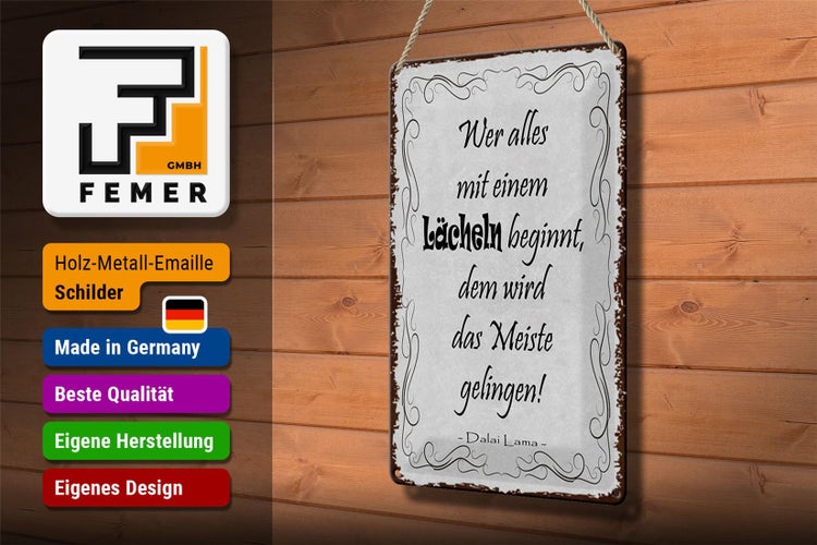 Blechschild Spruch 20x30cm wer alles mit Lächeln beginnt