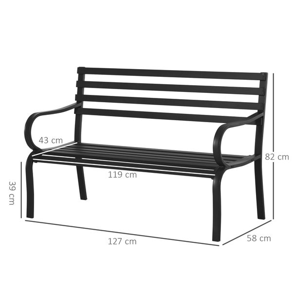 Outsunny Gartenbank, Sitzbank, 127 x 58 x 82 cm, Metall, Schwarz
