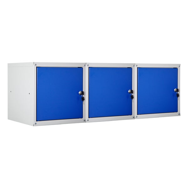 PROREGAL Mega Deal 3x Schließfachwürfel Cubic HxBxT 35 x 35 x 35 cm Grau-Blau