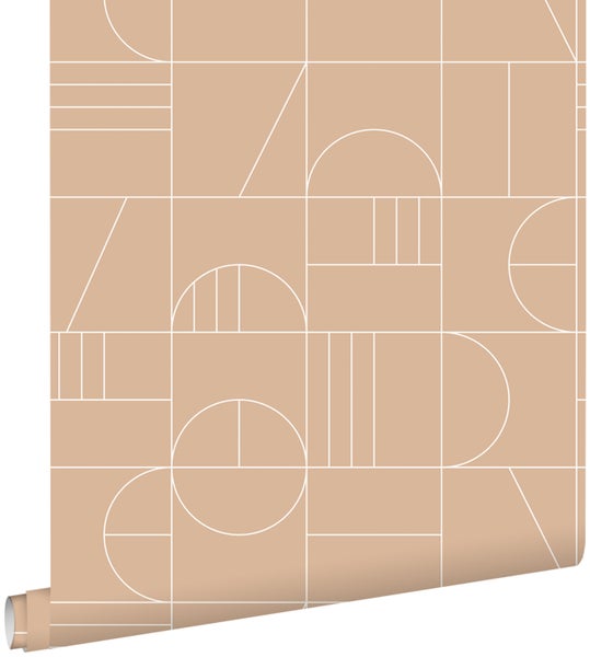 ESTAhome Tapete Art Decó Muster Pfirsichrosa und Weiß - 0,53 x 10,05 m - 139208