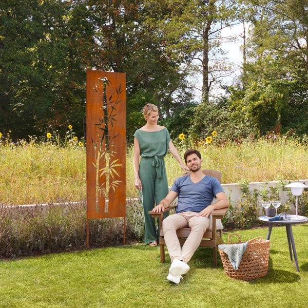 Home Deluxe - Rost Sichtschutz - AURELIA - 230 x 50 x 1,5 cm, wetterbeständig, edle Rostoptik I Gartenstecker Rostschild Sichtschutz Deko aus Rost
