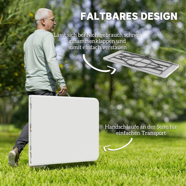 Outsunny Gartentisch Klappbar 180 x 74 cm Wetterfest Buffettisch mit Tragegriff  Klapptisch Campingtisch für Garten Terrasse und Balkon Weiß