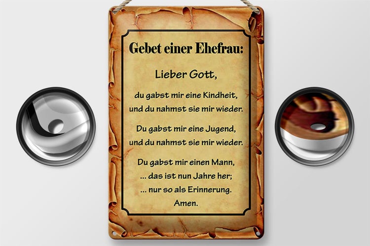 Blechschild Spruch 20x30cm Gebet einer Ehefrau Lieber Gott