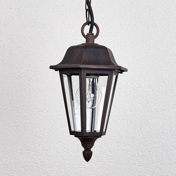 Lindby Hängelampe aussen Laterne rostbraun, Hängeleuchte spritzwassergeschützt IP44 1xE27 max. 60W ohne Leuchtmittel Aussenlampe antik Look