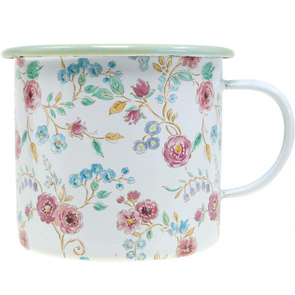 Emaille Tasse mit Blumenmuster
