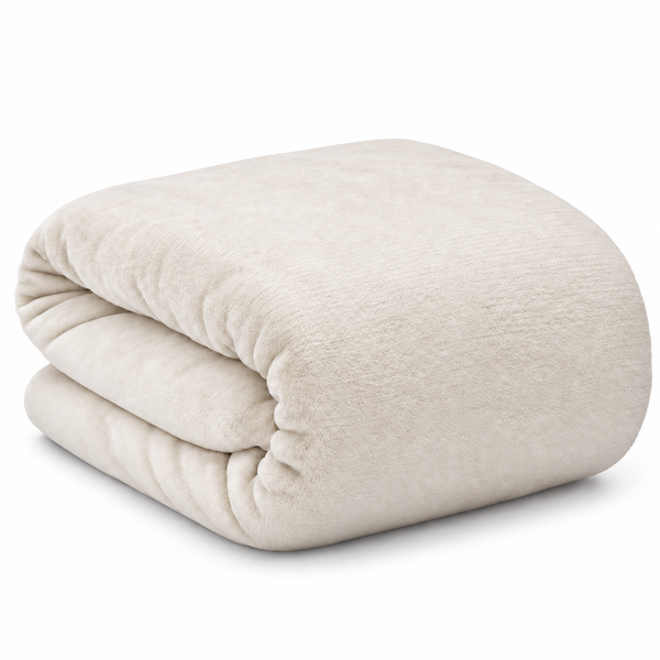 Eine weiche und gefaltete Wohndecke aus kuscheligem Fleece-Material.