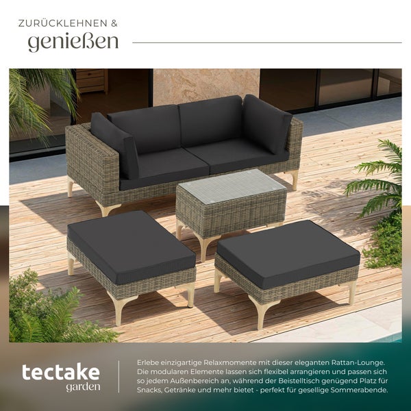 Rattan Lounge tectake Bellaria mit Sicherheitsglasplatte mit Aluminiumgestell natur
