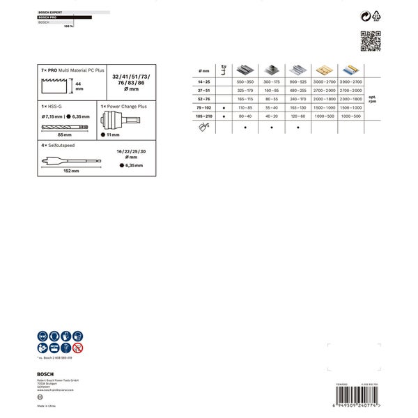Bosch PRO Multi Material PC Plus Hole Saw Set 13 pcs - 2608594433