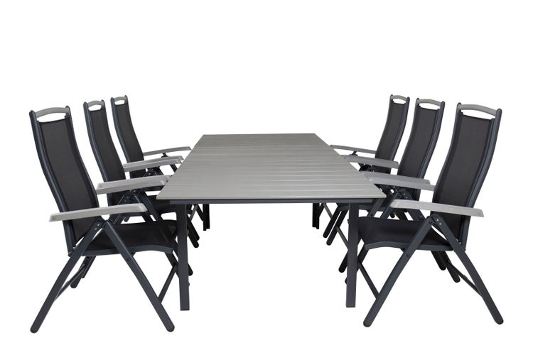 Levels Gartenset Tisch 100x160/240cm und 6 Stühle 5pos Albany schwarz, grau. 100 X 160 X 75 cm