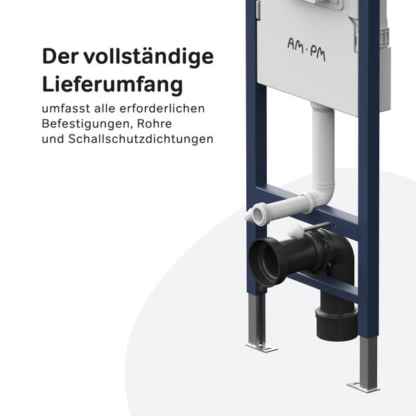 Vorwandelement mit Befestigungen, Rohren und Schallschutzdichtungen