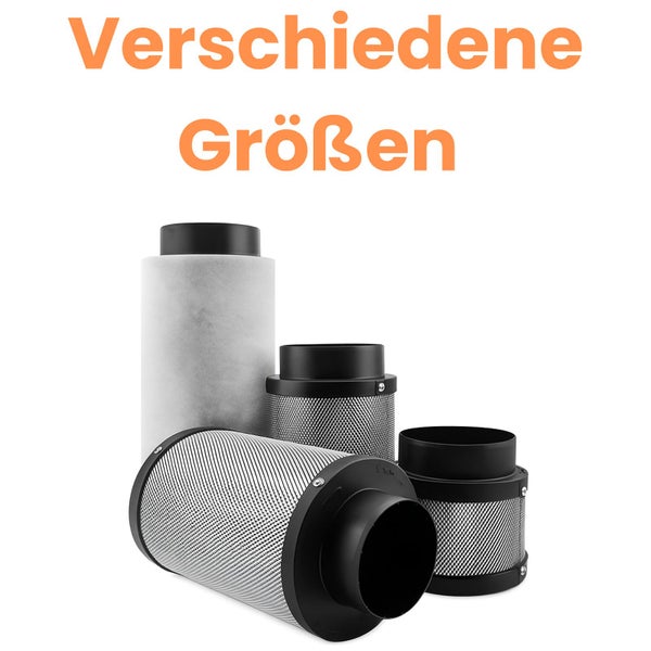 Verschiedene Aktivkohlefilter in unterschiedlichen Größen