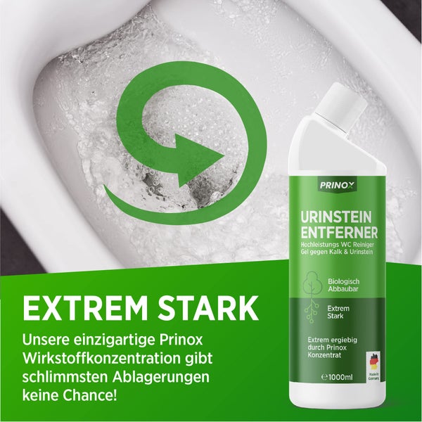 PRINOX® 2x Urinsteinentferner EXTRA STARK 1000ml - Profi Urinstein & Kalkentferner Konzentrat - Extrem kraftvoller Urinsteinlöser & WC Reiniger mit Schräghals