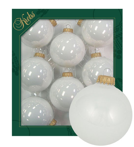 Porzellanweiß glänzend 7cm Glaskugeln uni (GC), 8 Stck., Weihnachtsbaumkugeln, Christbaumschmuck, Weihnachtsbaumanhänger