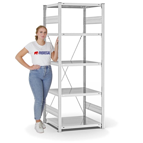 PROREGAL Fachbodenregal Stecksystem T-Profil Light-Duty Grundregal HxBxT 200 x 75 x 60 cm 5 Ebenen Fachlast 140 kg Einseitig Nutzbar Lichtgrau