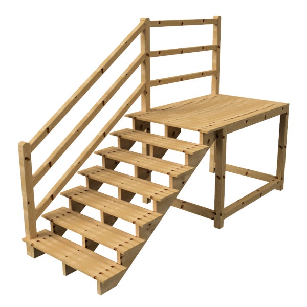 Holztreppe mit Geländer und Podest