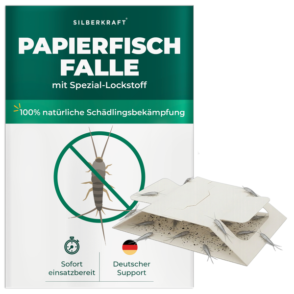 Silberkraft Papierfischfalle mit Spezial-Lockstoff zur natürlichen Bekämpfung von Papierfischchen inklusive einsatzbereiter Klebefalle.
