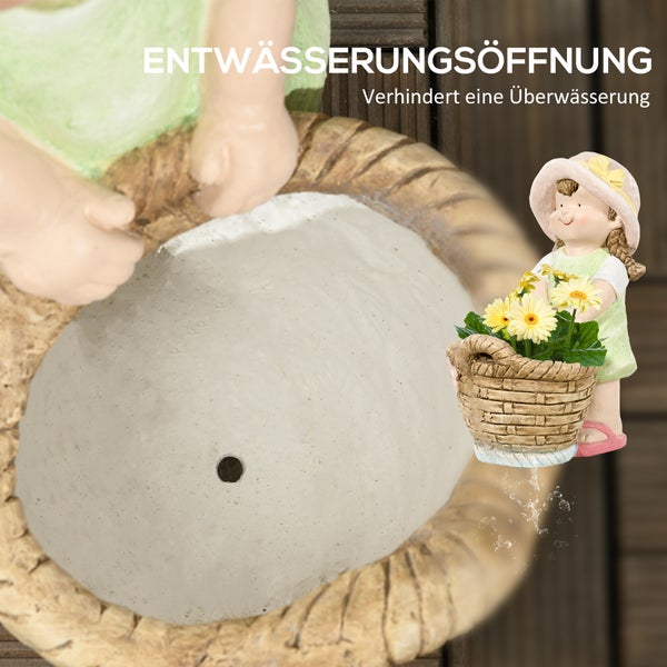 Outsunny Gartenfigur Mädchen mit Blumentopf, Wetterbeständige Gartenstatue, für Heimdekoration, Garten, Hof, 20L x 30B x 40H cm, Magnesium-Oxid, Mehrfarbig