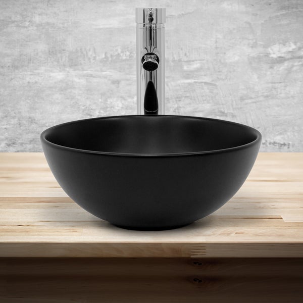 ML-Design Waschbecken aus Keramik Schwarz Matt Ø32x13,5cm Rund inkl. Ablaufgarnitur ohne Überlauf, Moderne Aufsatzwaschbecken Waschtisch Waschschale Waschplatz Handwaschbecken, für Badezimmer/Gäste-WC