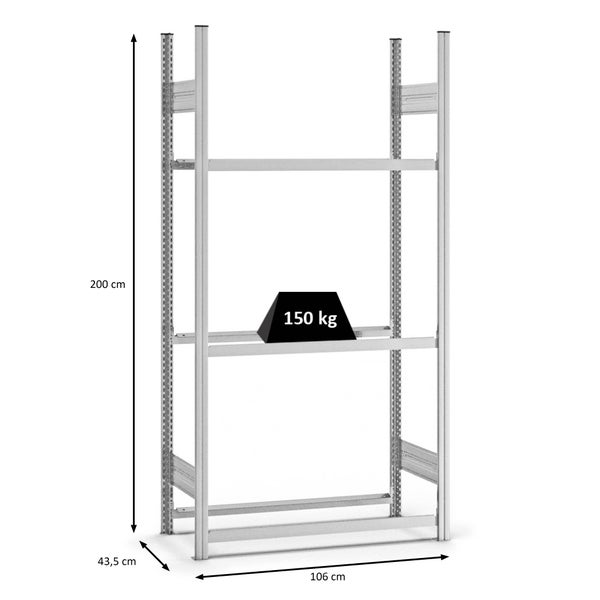 PROREGAL Reifenregal Stecksystem T-Profil Grundregal HxBxT 200 x 100 x 40 cm 3 Ebenen Fachlast 150 kg Verzinkt