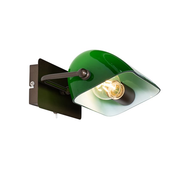 Grüne Wandleuchte mit Zugschalter und Leuchtmittel