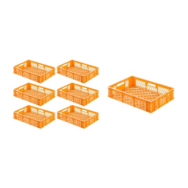 PROREGAL SuperSparSet 7 x Eurobehälter Bäcker- und Konditorenkasten HxBxT 13 x 40 x 60 24 Liter Gelb-Orange Brötchenkiste stapelbare Bäckerkiste