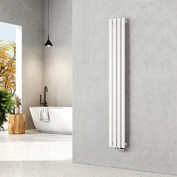 EMKE Badheizkörper 1600×240 mm, Vertikal, Designheizkörper Weiß glänzend, Einzelrohr-Ovalprofil, 427 W, Warmwasser, Mittelanschluss, Röhrenheizkörper für Bad