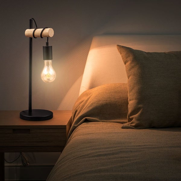 Nachttischlampe - mit Schalter, retro, max. 10W, 1-flammig, E27 Fassung, schwarz-holz