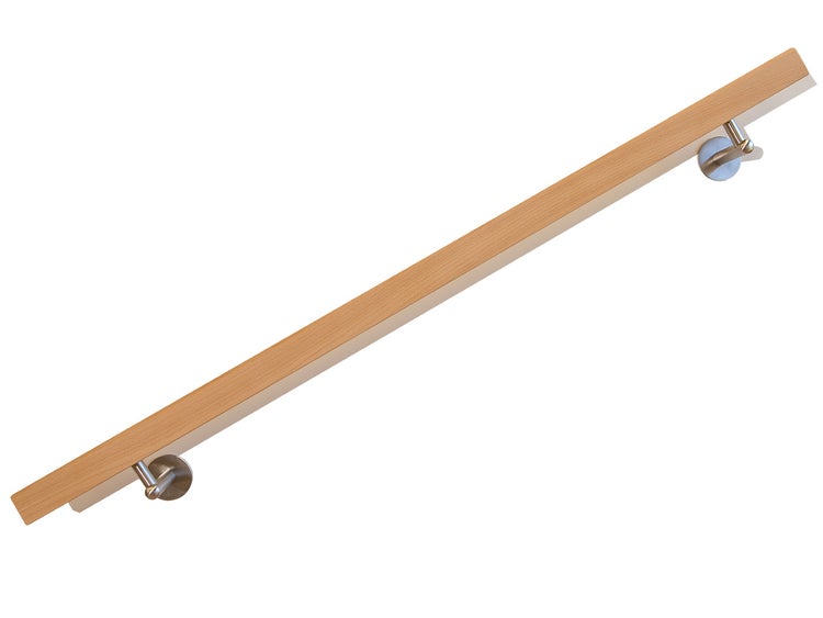 Handlauf Meyer Treppengeländer Buche – Komplett-Set, Quadratisch, 100cm, mit Handlaufhalter aus Edelstahl, Geländer aus Holz, Für Treppen Innen, inkl. Zubehör