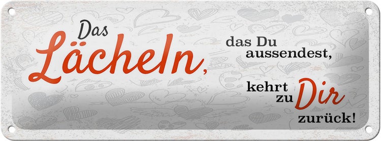 Blechschild Spruch das Lächeln kommt zurück 27x10cm Dekoration