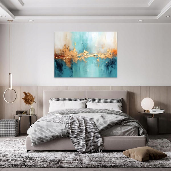Leinwandbild Abstrakt gold blau Modern Bilder Wohnzimmer 100X70 cm