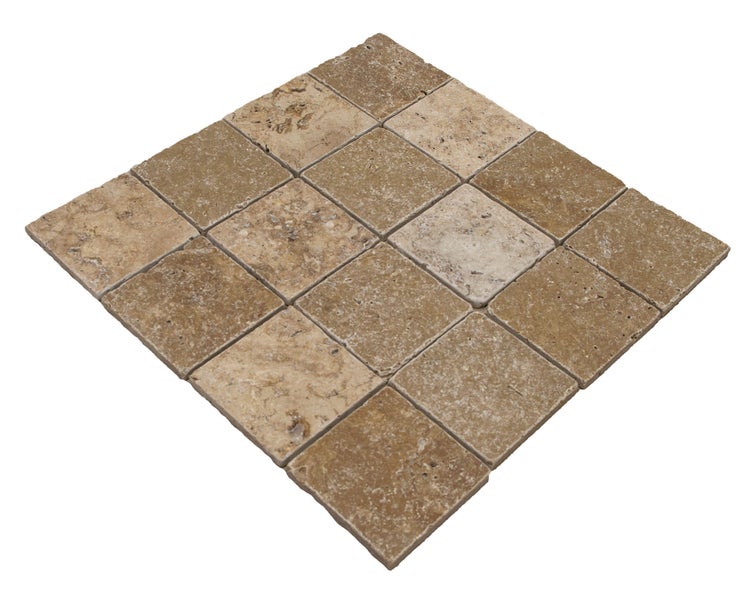Wohnrausch Travertin Mosaikfliesen NOCE 10 x 10 x 1 cm, getrommelt, braun